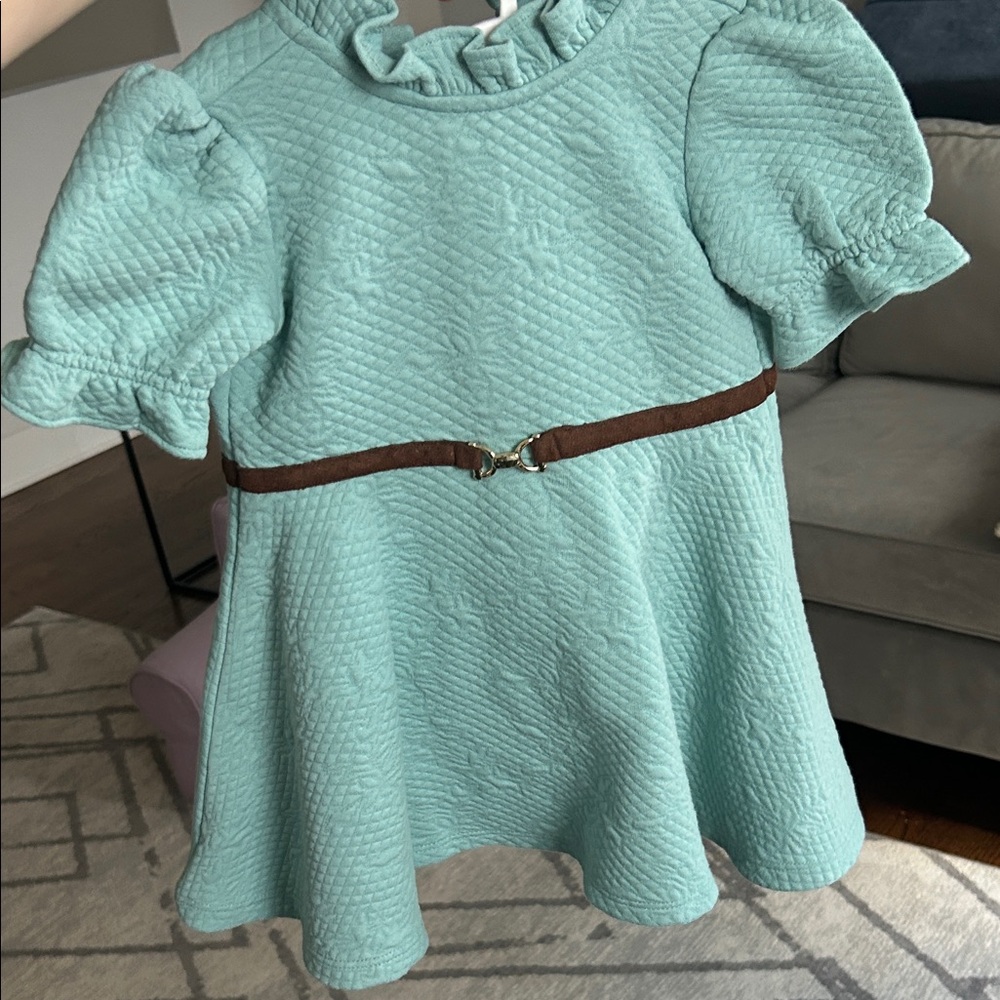 Janie and Jack Charming Aqua Kids Dress with Brown Accent